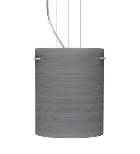 Tamburo 1 Light Satin Nickel Pendant Ceiling Light in Titan Glass, Incandescent