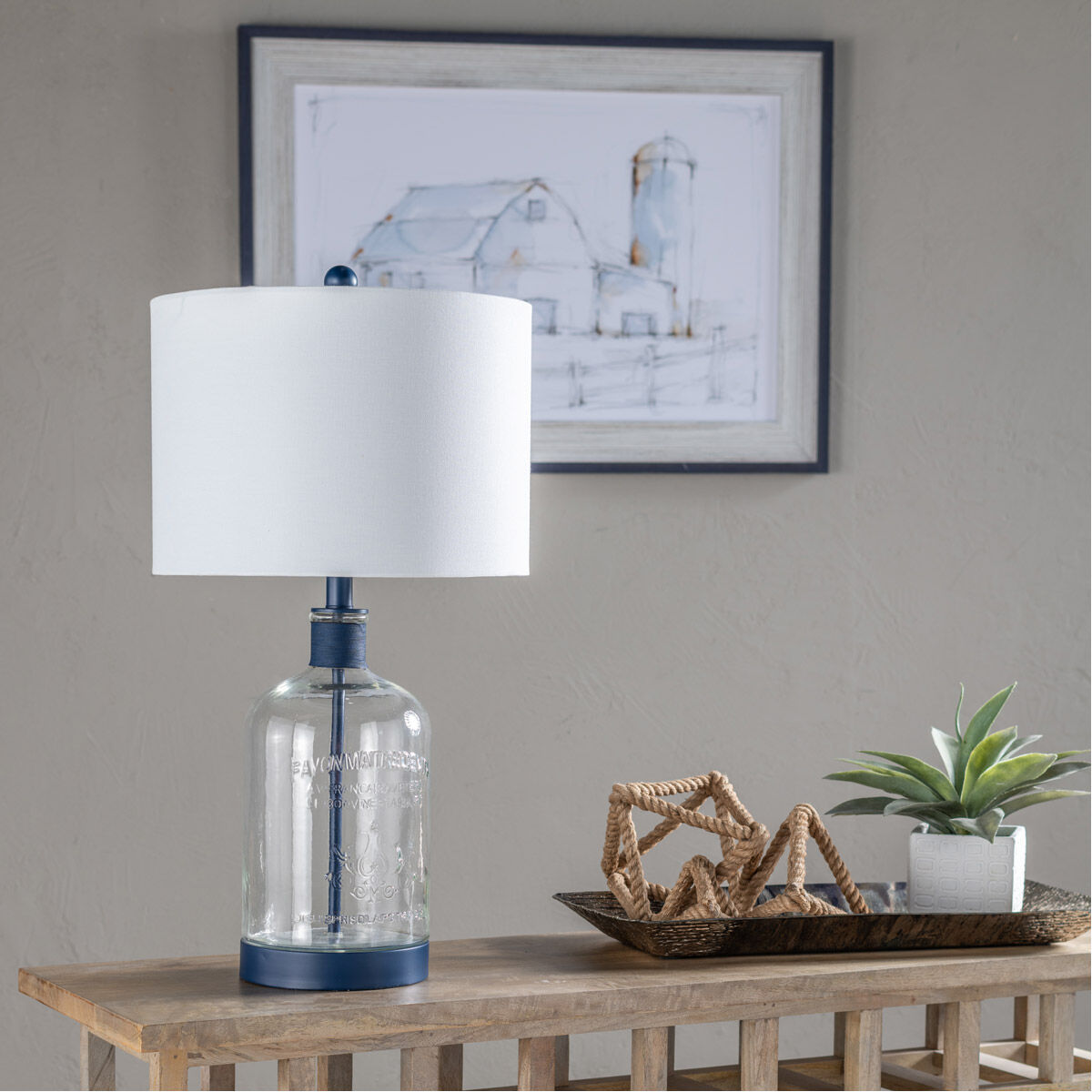 Amelia 27 inch 150.00 watt Clear and Blue Table Lamp Portable Light