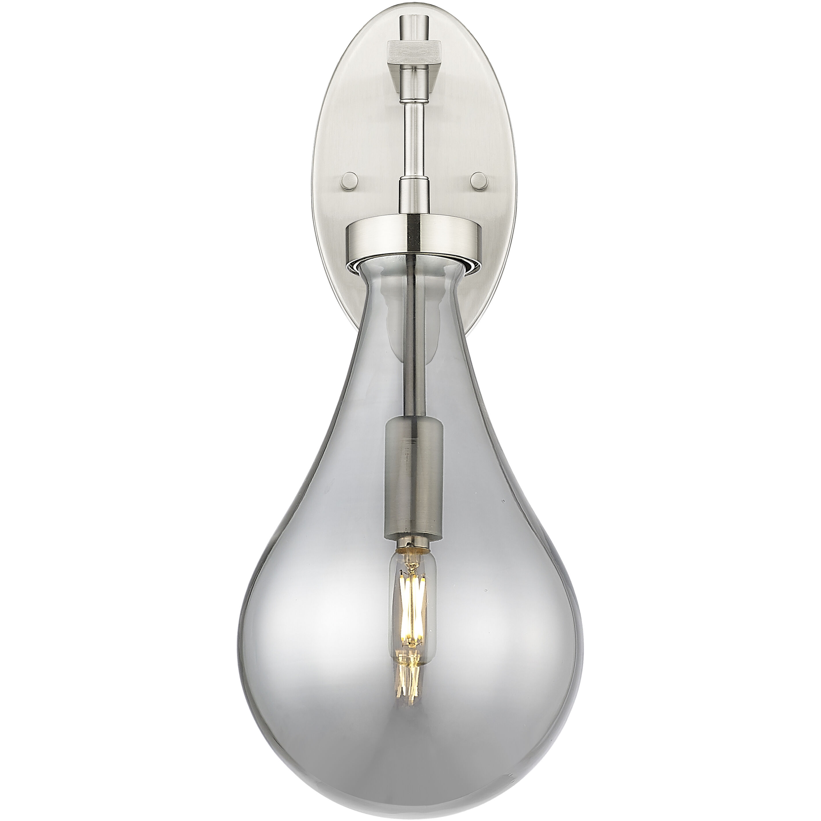 Downtown Urban Owego Armed Sconce Wall Light in Satin Nickel, Light Smoke Glass