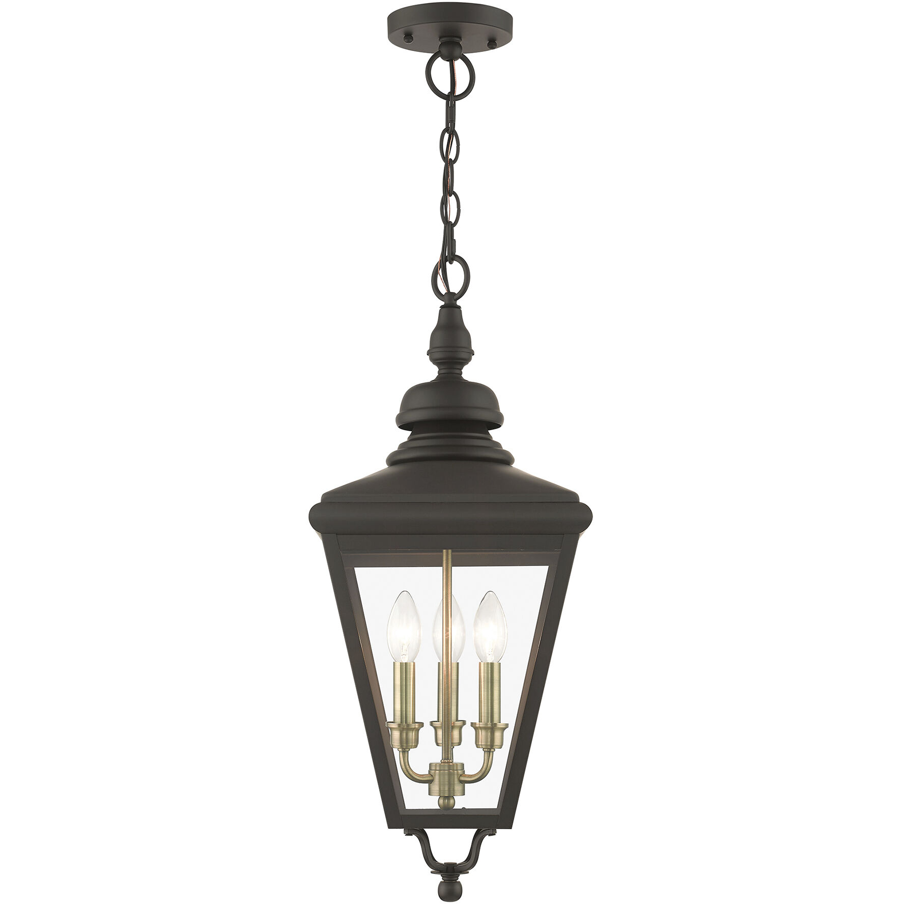 Adams 3 Light 10.63 inch Bronze with Antique Brass Finish Cluster Outdoor Large Pendant Lantern Ceiling Light in Bronze with Antique Brass Accent