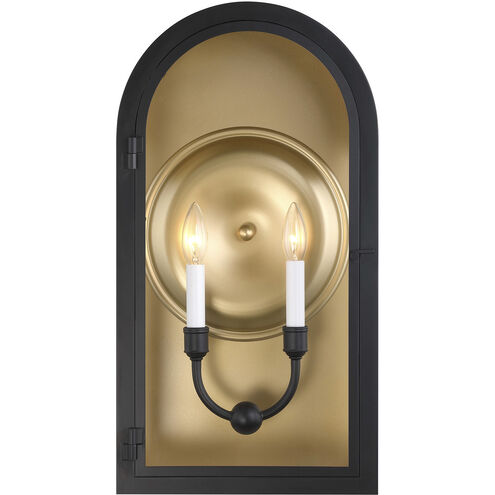 Grotto 2 Light 22.5 inch Matte Black with Vintage Gold Outdoor Wall Lantern