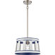 White Burlap 1 Light 14 inch White with Blue and Satin Nickel Pendant Ceiling Light