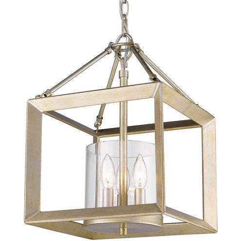 Smyth 3 Light 12 inch White Gold Mini Chandelier Ceiling Light in Clear Glass, Mini