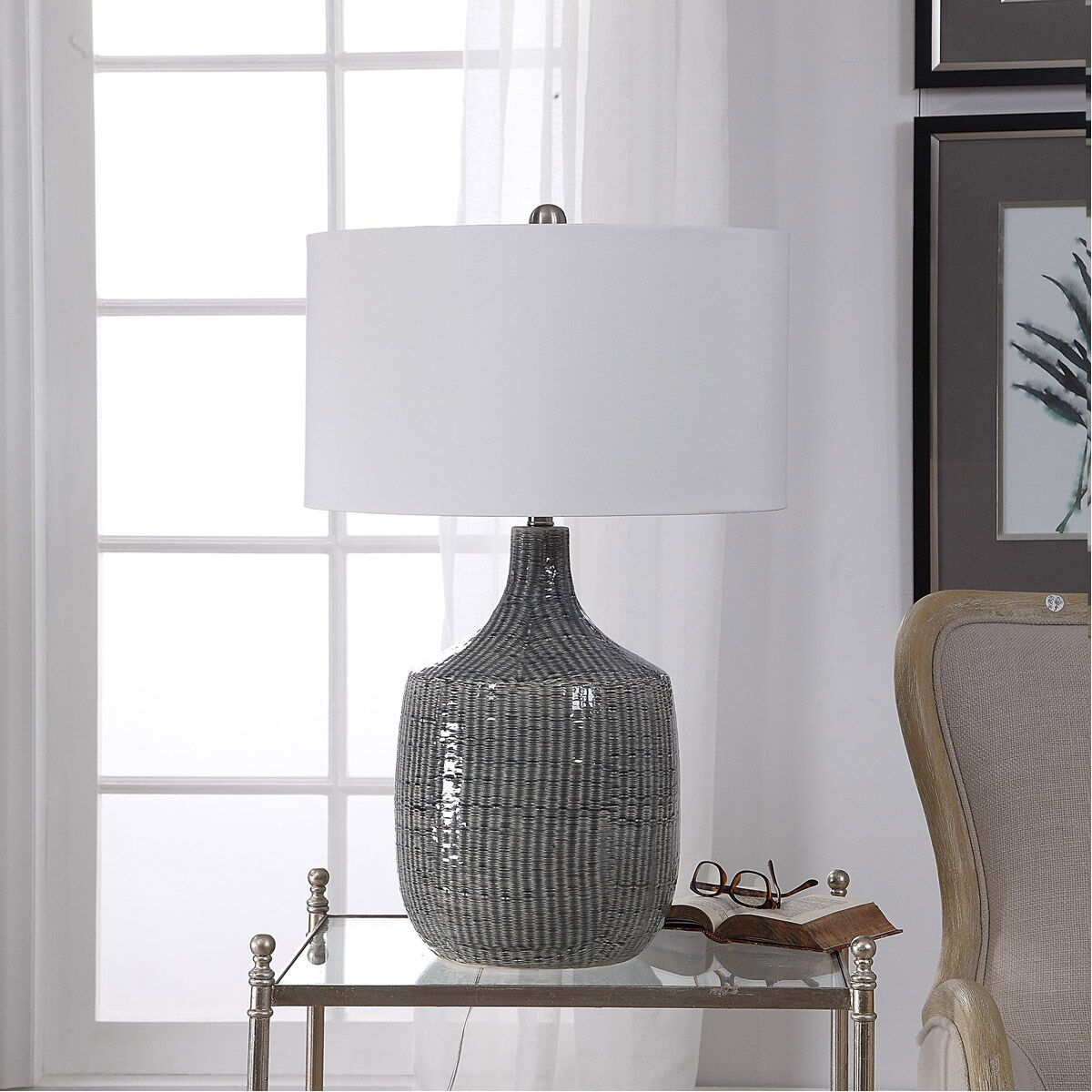 Felipe 29 inch 150 watt Distressed Gray Glaze and Brushed Nickel Table Lamp Portable Light