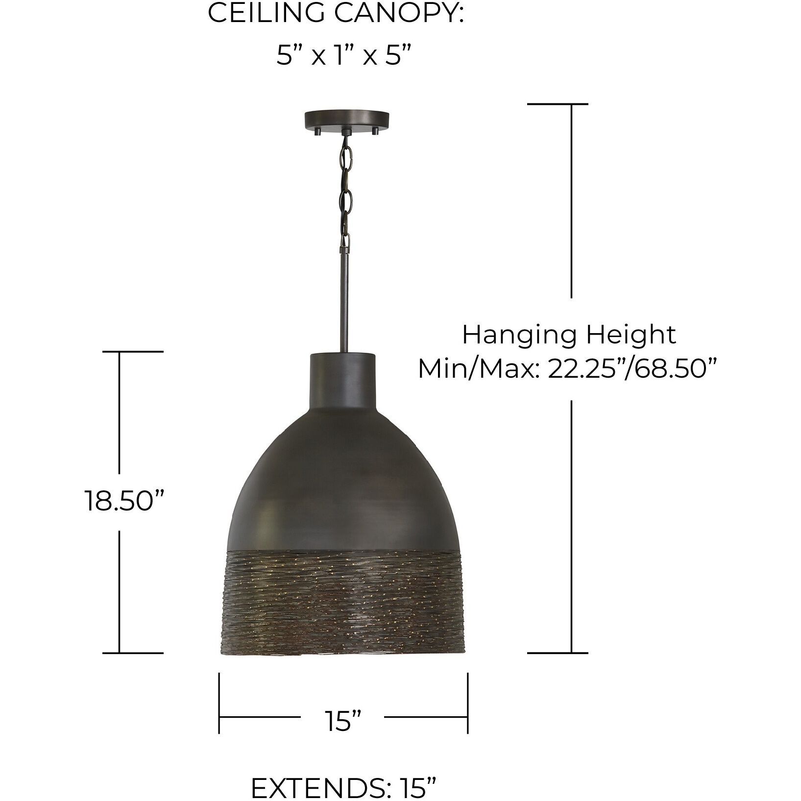 Sana 1 Light 15 inch Grey Iron Pendant Ceiling Light