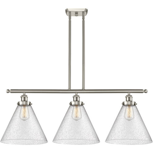 Ballston X-Large Cone 3 Light 36 inch Brushed Satin Nickel Island Light Ceiling Light in Seedy Glass