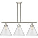 Ballston X-Large Cone 3 Light 36 inch Brushed Satin Nickel Island Light Ceiling Light in Seedy Glass