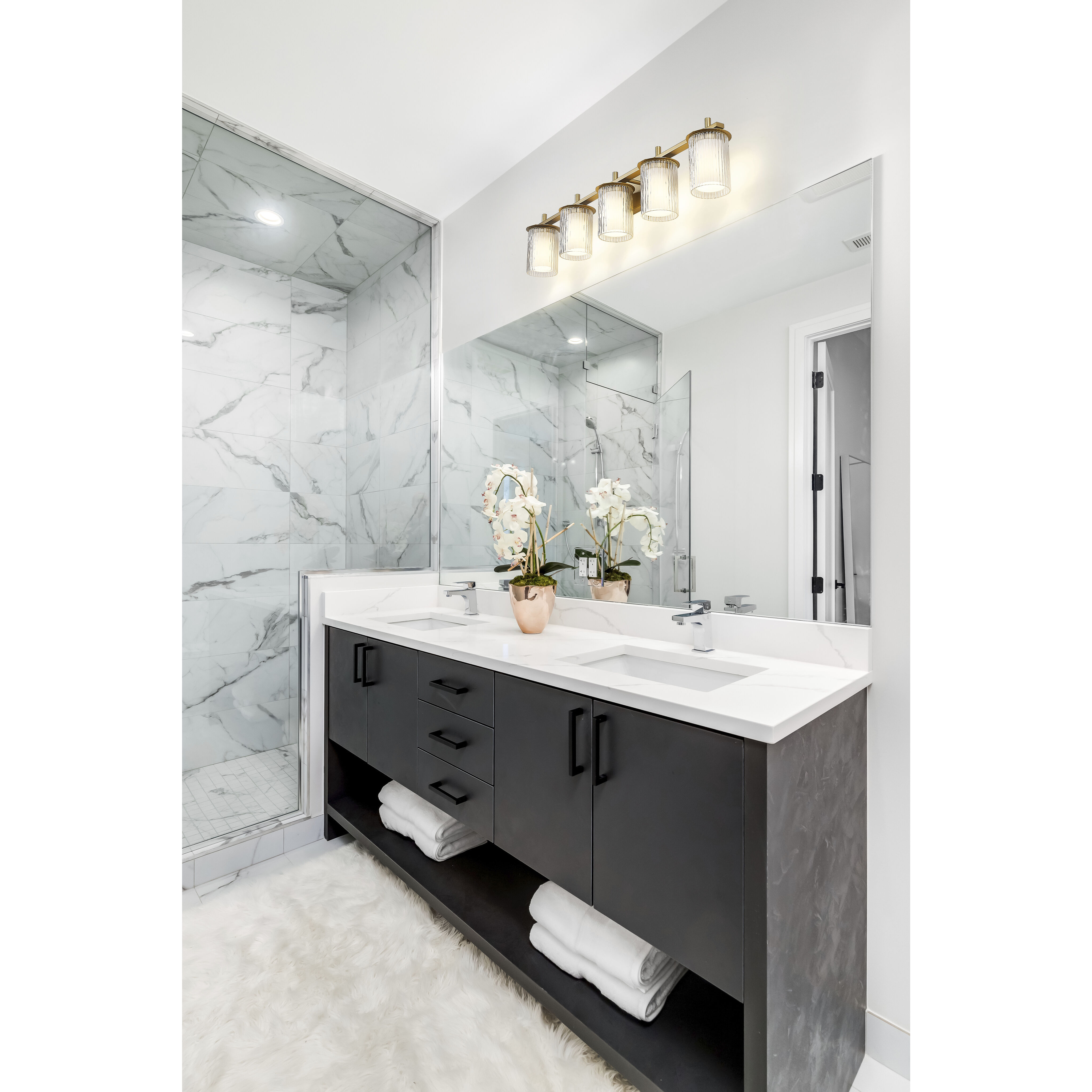 Grayson 5 Light 40 inch Modern Gold Vanity Wall Light