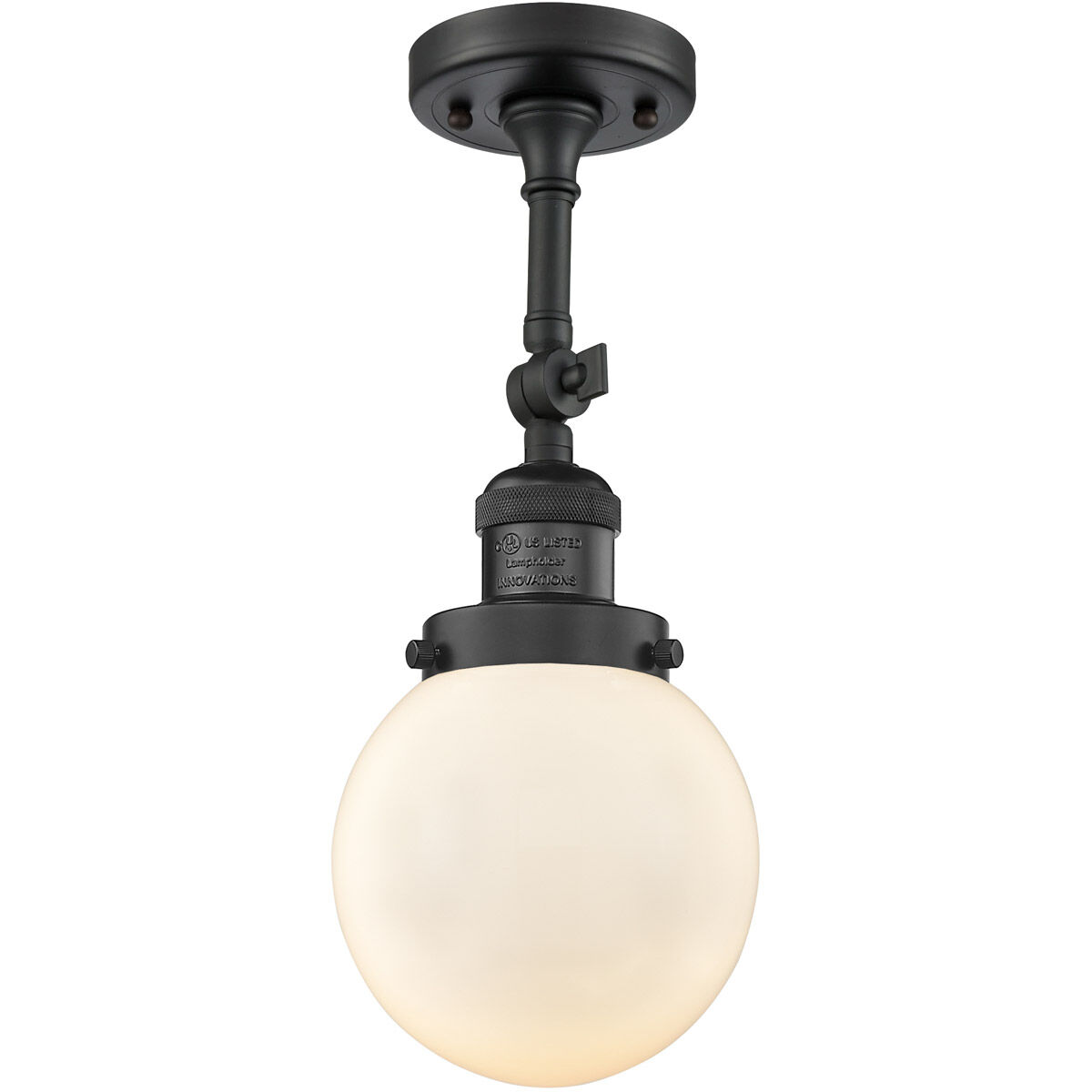 Franklin Restoration Beacon LED 6 inch Matte Black Semi-Flush Mount Ceiling Light in Matte White Glass, Franklin Restoration