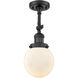 Franklin Restoration Beacon LED 6 inch Matte Black Semi-Flush Mount Ceiling Light in Matte White Glass, Franklin Restoration