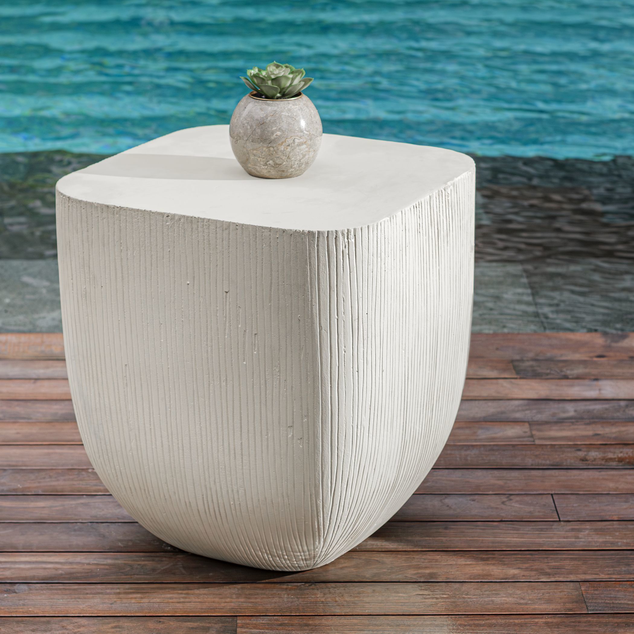 Alma 20 X 18 inch Limestone Outdoor Side Table