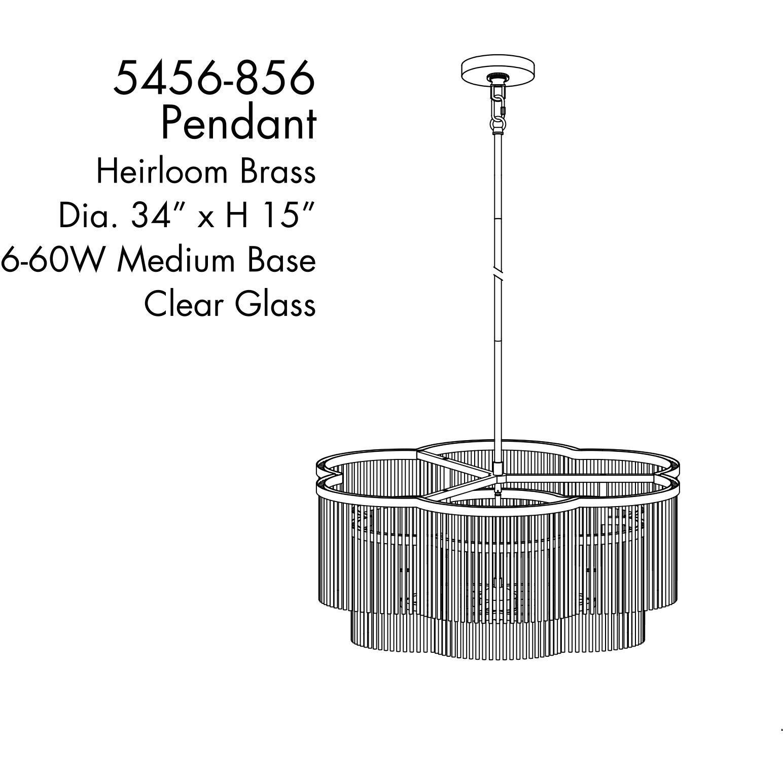 Azura 6 Light 34 inch Heirloom Brass Scalloped Pendant Ceiling Light