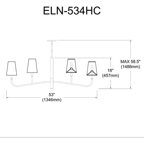 Eleanor 4 Light 53 inch Matte Black Horizontal Chandelier Ceiling Light