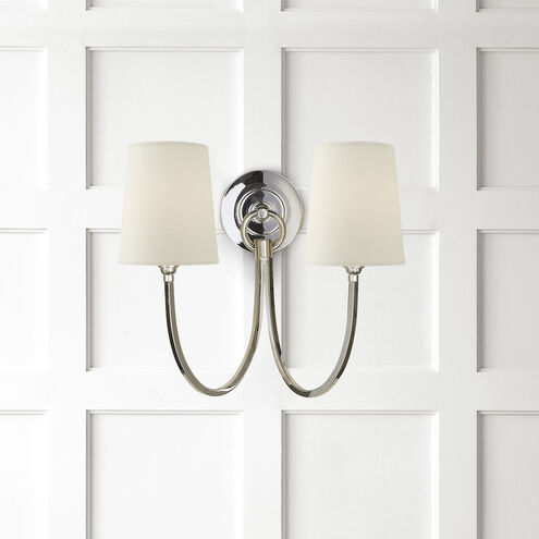 Thomas O'Brien Reed Double Sconce Wall Light in Polished Nickel, Linen