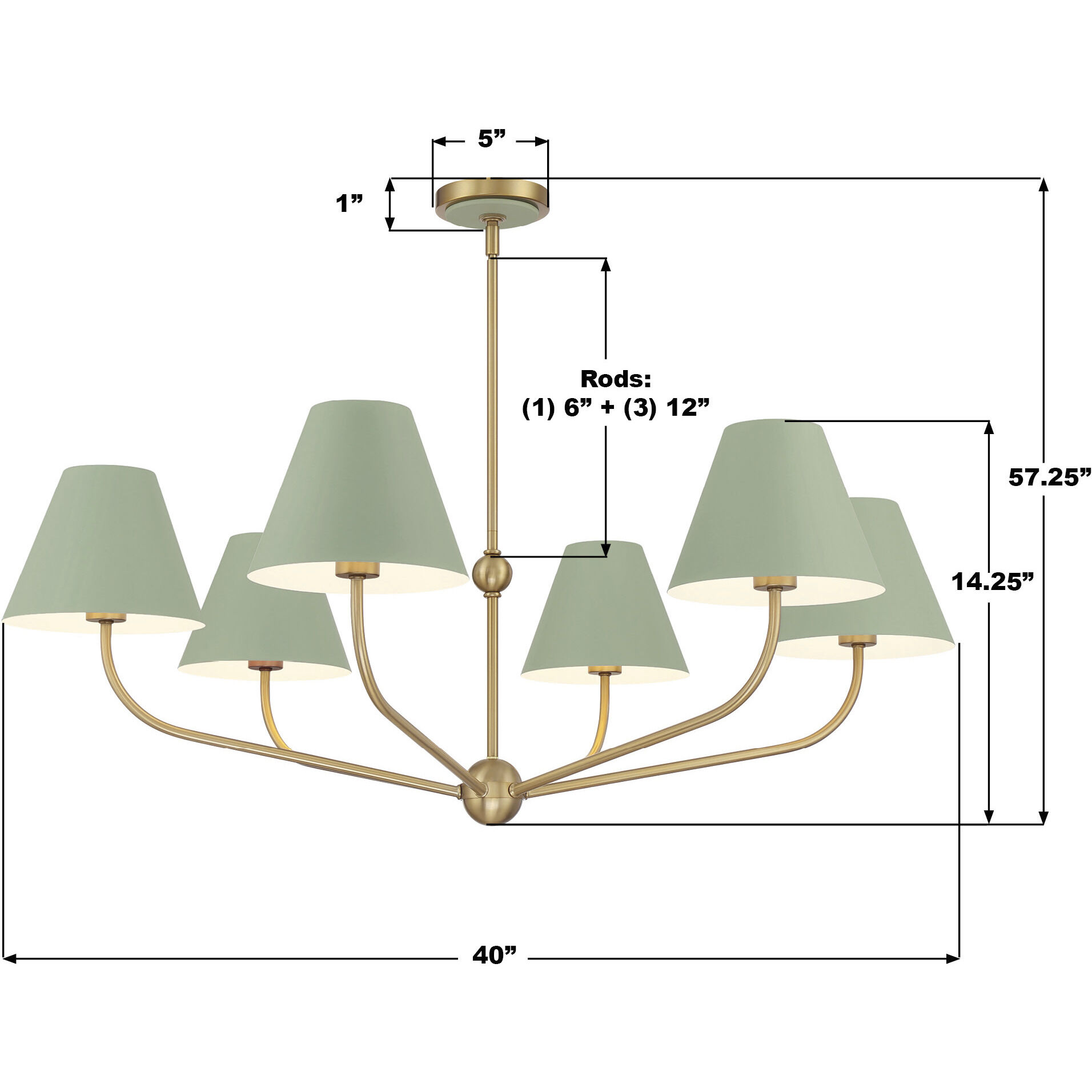 Xavier 6 Light 40 inch Vibrant Gold and Green Chandelier Ceiling Light
