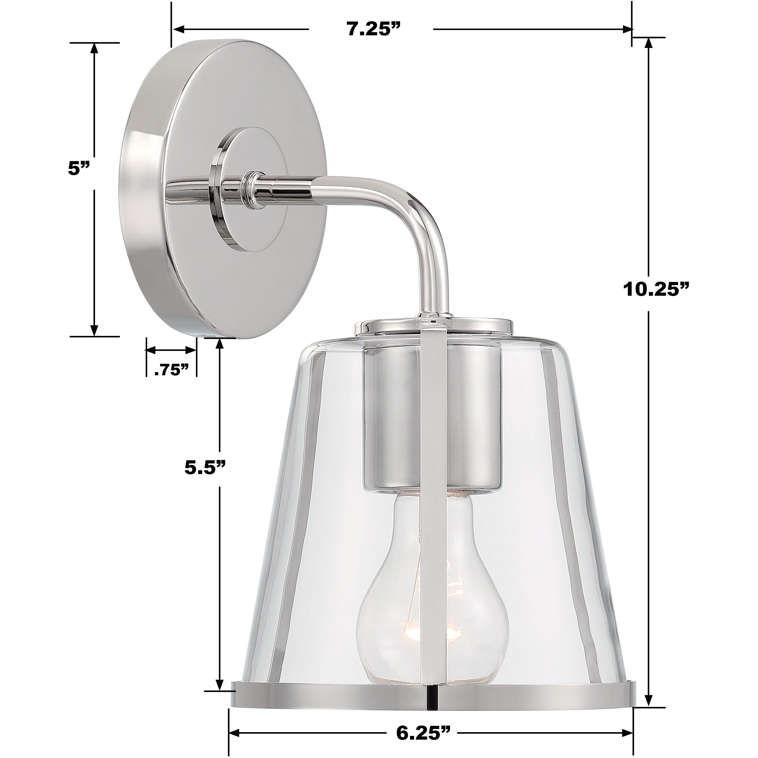Fulton Bath Sconce Wall Light in Polished Nickel, Clear