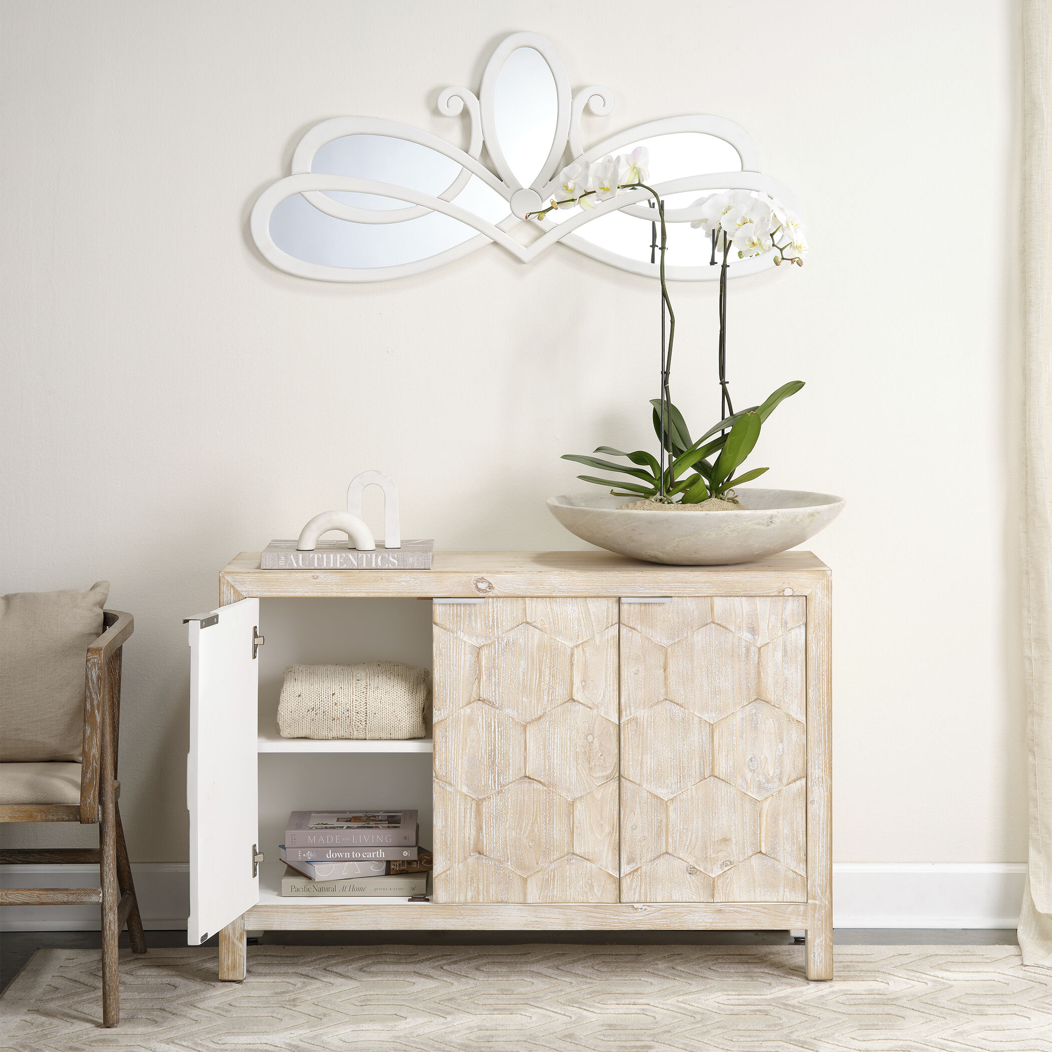 Scroll 46 X 19.5 inch White Mirror