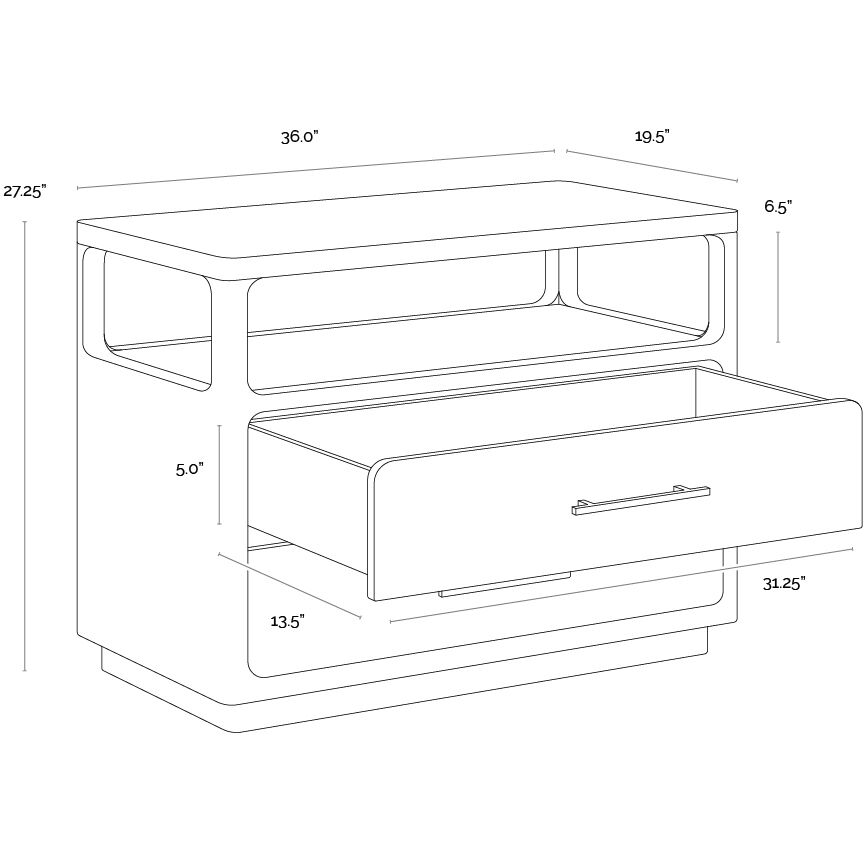 Danette 36 X 27.25 inch Grey Night Stand