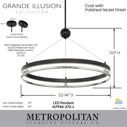 Grande Illusion LED 33.25 inch Coal with Polished Nickel Pendant Ceiling Light