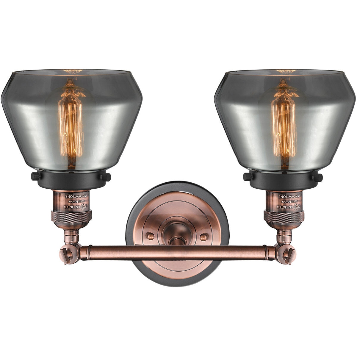 Franklin Restoration Fulton 2 Light 17 inch Antique Copper Bath Vanity Light Wall Light in Plated Smoke Glass