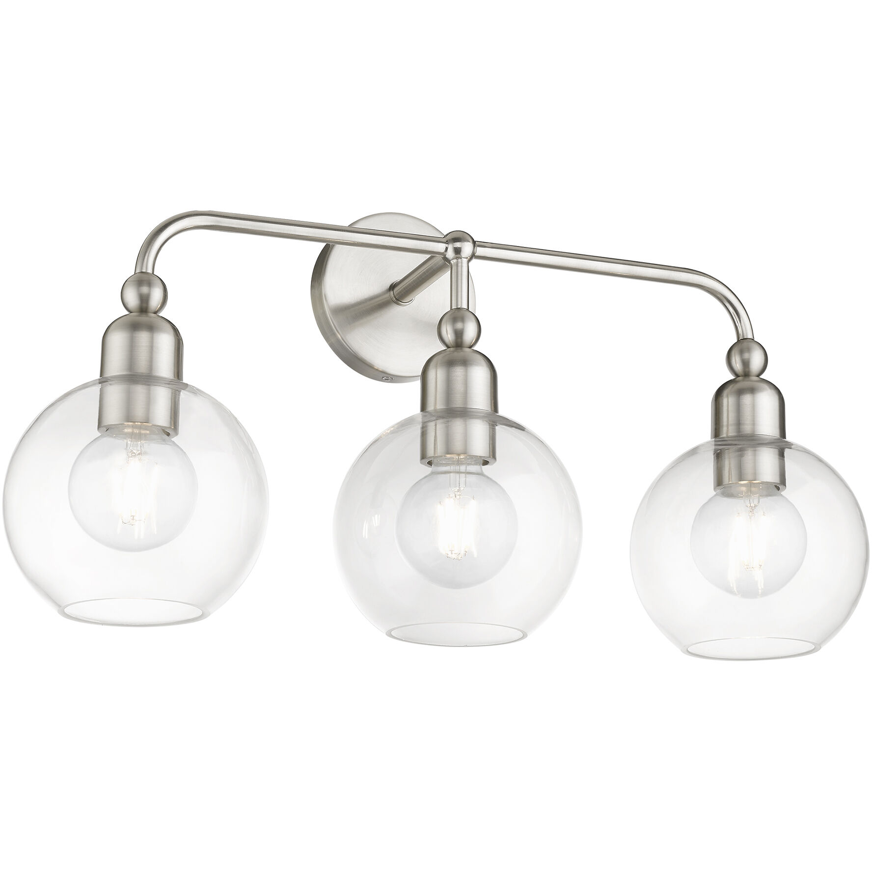 Downtown 3 Light 24 inch Brushed Nickel Vanity Sconce Wall Light, Sphere