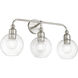 Downtown 3 Light 24 inch Brushed Nickel Vanity Sconce Wall Light, Sphere