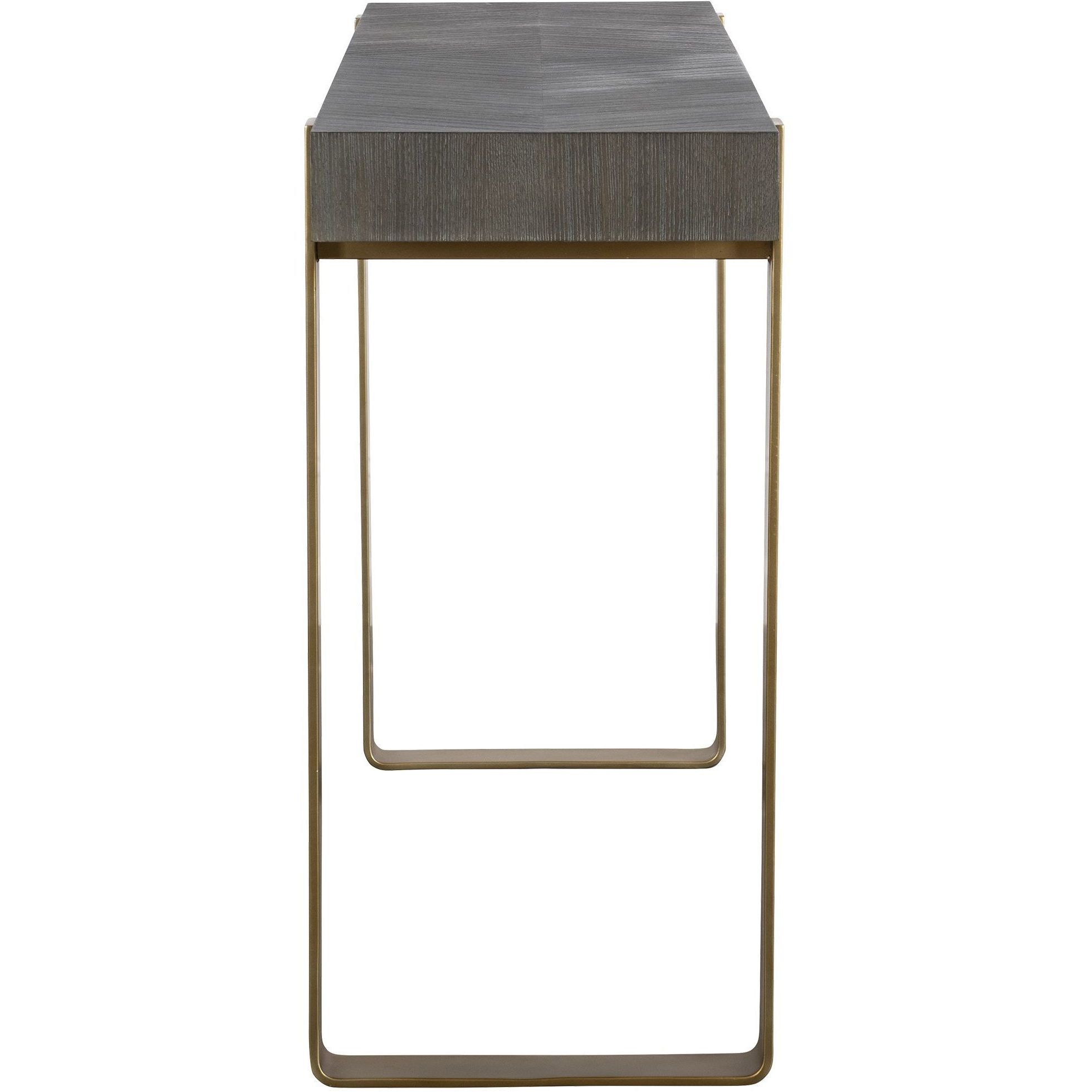 Kea 60 inch Dark Walnut Stain and Brushed Brass Console Table