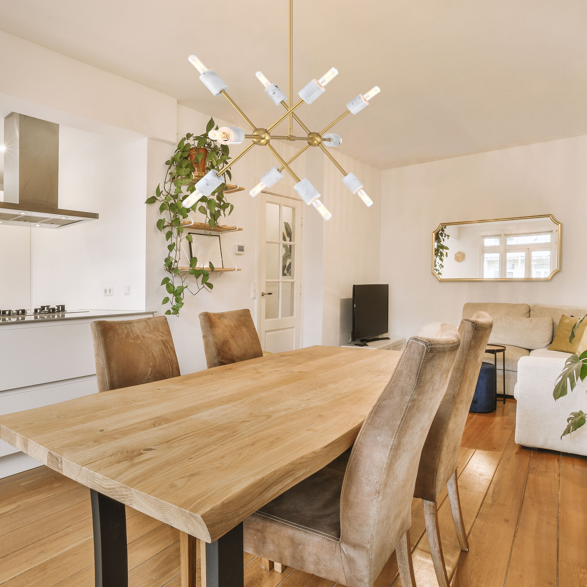 Star Dust 10 Light 34.75 inch Brushed Gold Island Pendant Ceiling Light