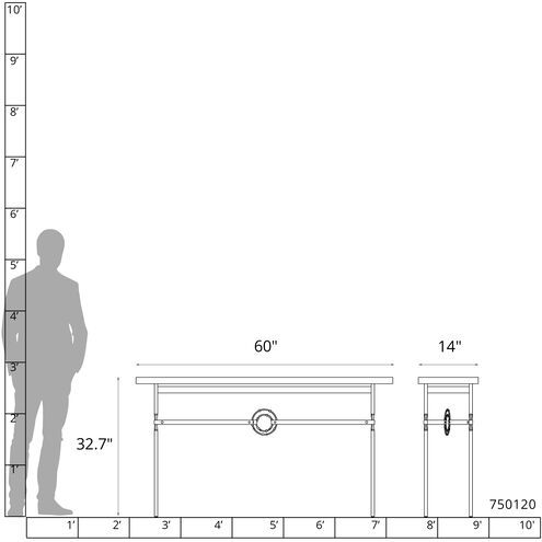 Equus 60 X 14 inch Bronze and Soft Gold Console Table in Bronze/Soft Gold, Black Leather with Maple Grey, Wood Top
