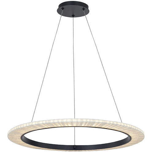 Textile LED 32 inch Matte Black Pendant Ceiling Light in Cream Linen Fabric