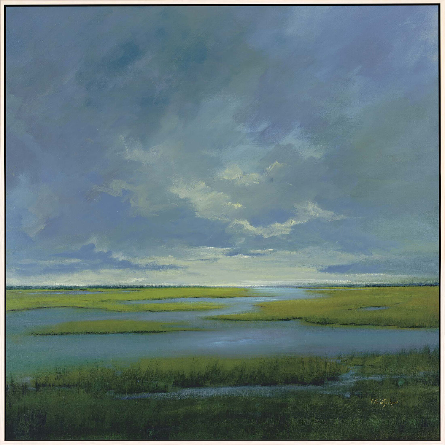 Amazing Grace Blue and Green and Beige and White Canvas