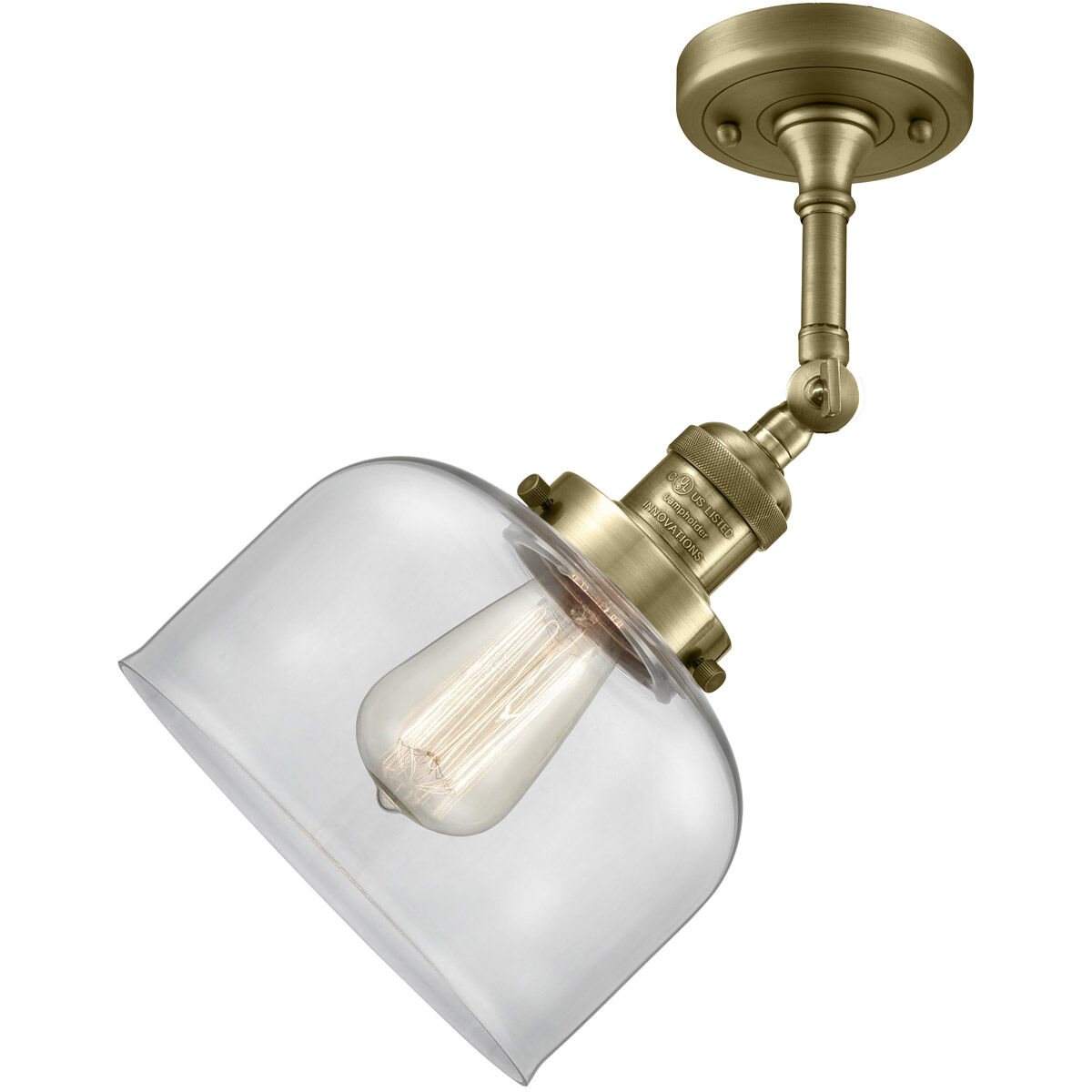 Franklin Restoration Large Bell 1 Light 8 inch Antique Brass Sconce Wall Light in Incandescent, Clear Glass, Franklin Restoration