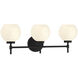 Hannah 3 Light 24 inch Matte Black Bathroom Vanity Light Wall Light, Lighting One