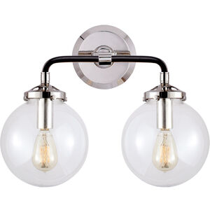 Ian K. Fowler Bistro 2 Light 14 inch Polished Nickel and Black Bath Sconce Wall Light in Clear Glass