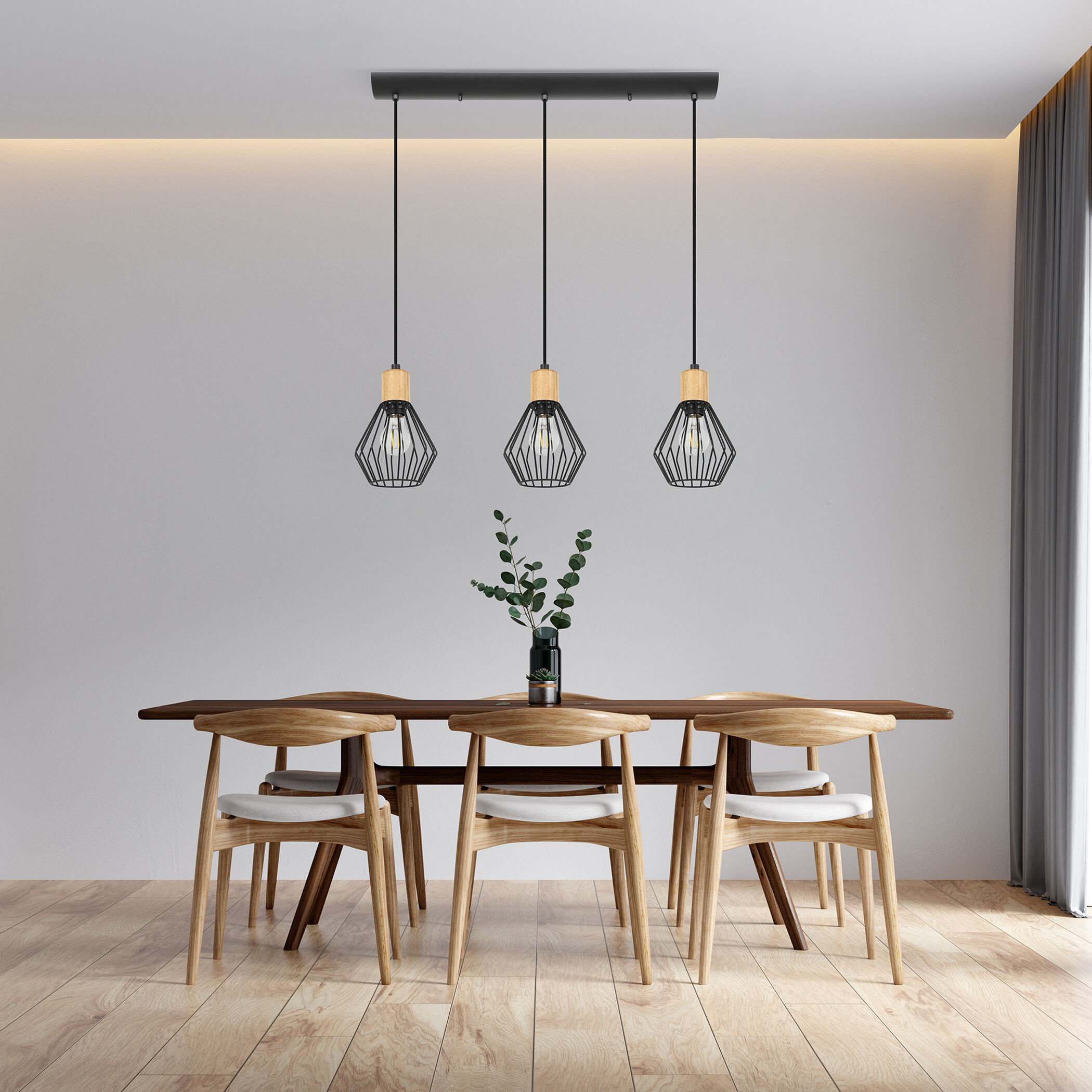 Palmorla 3 Light 2 inch Black and Natural Wood Pendant Ceiling Light