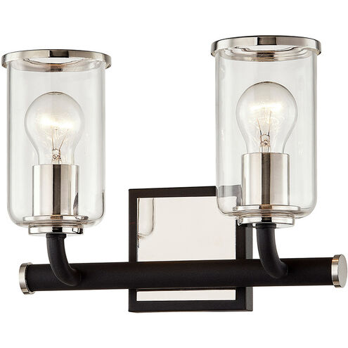 Aeon 2 Light 12 inch Textured Black/Polished Nickel Bath and Vanity Wall Light