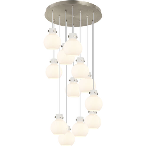 Newton Sphere 12 Light 27.25 inch Brushed Satin Nickel Multi Pendant Ceiling Light in White Glass