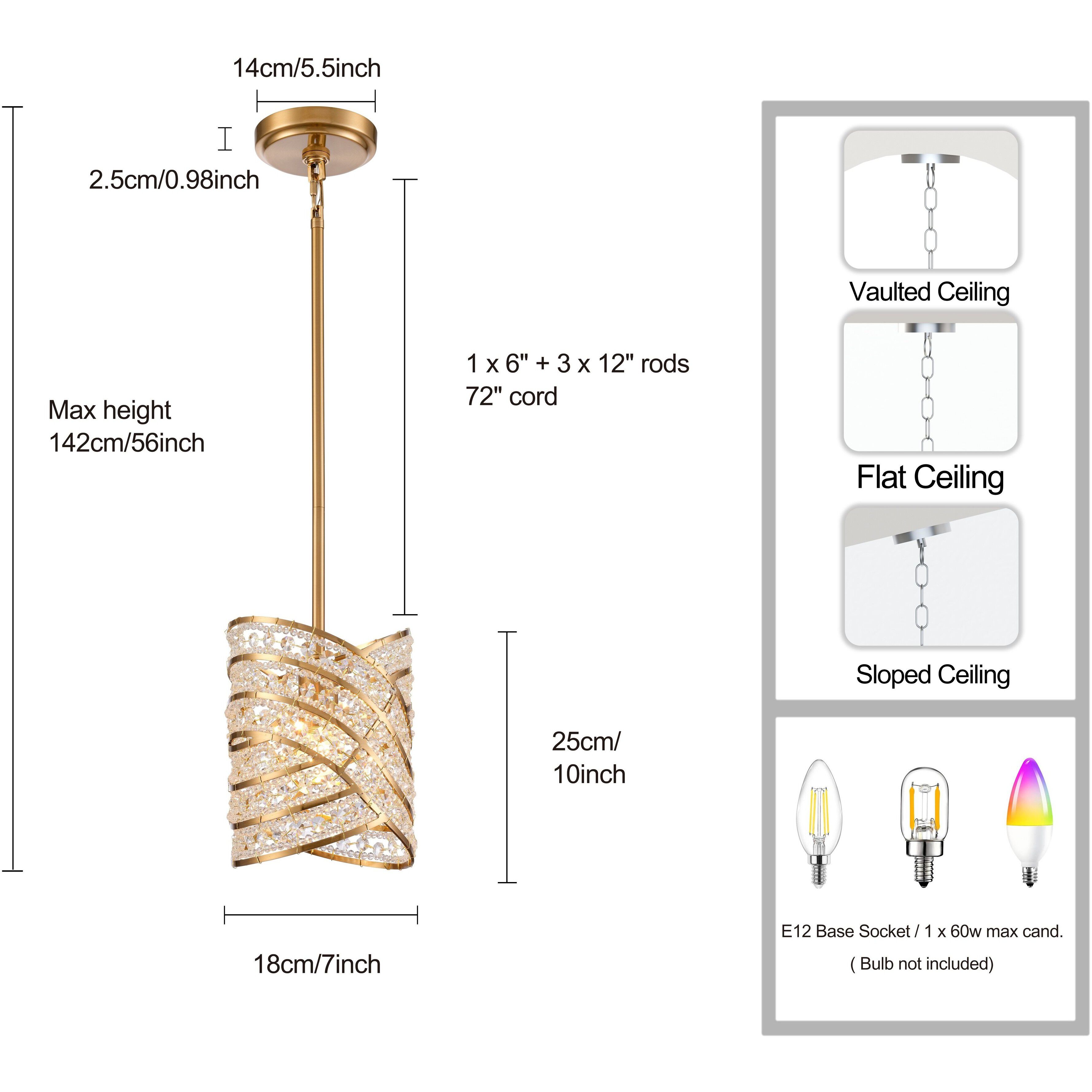 Anastasia 1 Light 7 inch Lacquered Gold Pendant Ceiling Light, Converts to Semi Flush