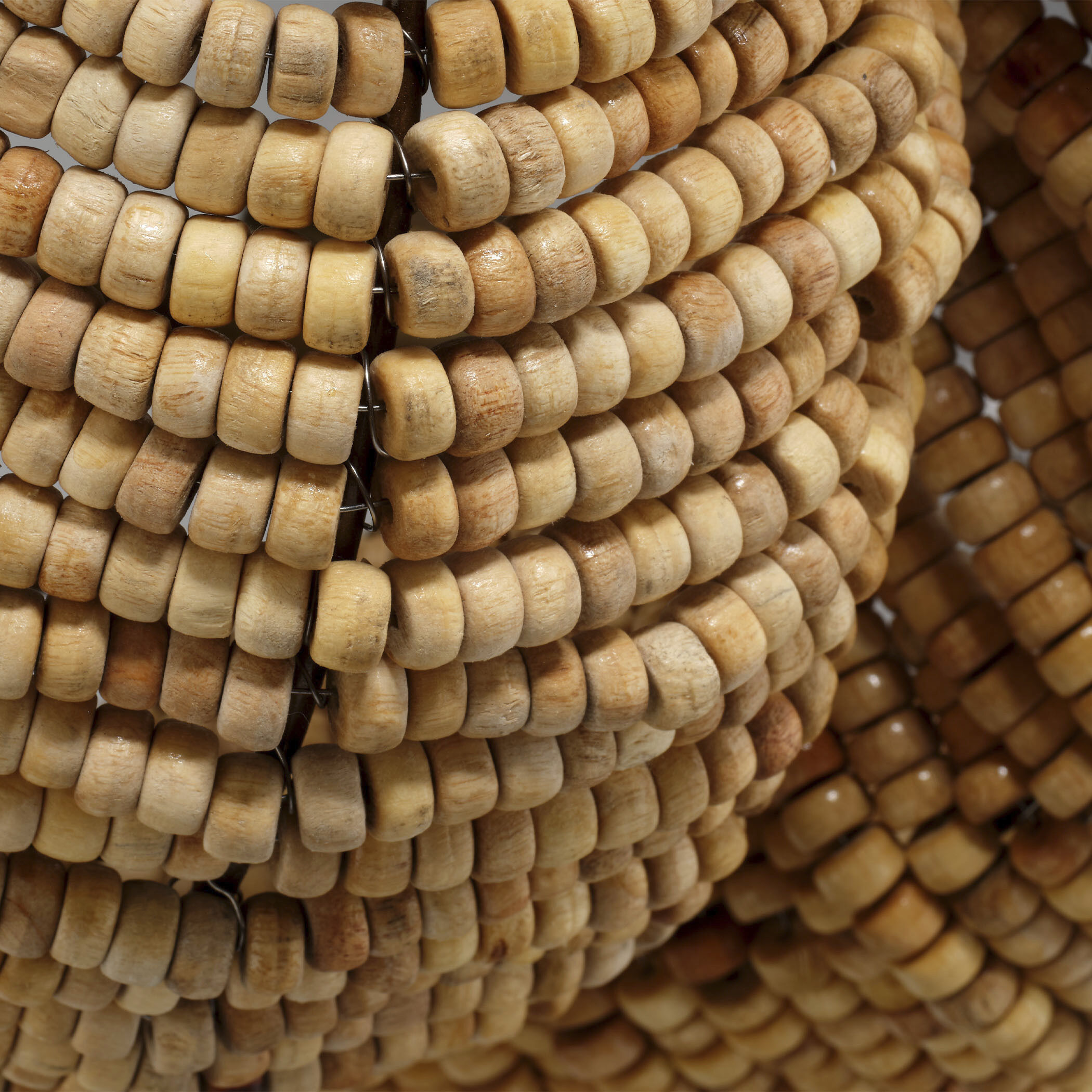 Anguilla LED 26 inch Antique Brass Semi-Flush Mount Ceiling Light in Natural Wood Beads, Inline