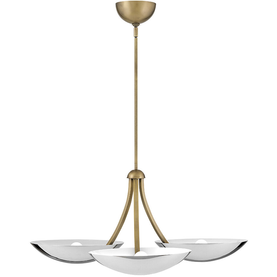 Glenn 3 Light 36 inch Heritage Brass with Chrome Chandelier Ceiling Light