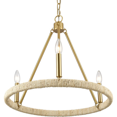 Abaca 3 Light 20 inch Brushed Gold with Natural Chandelier Ceiling Light