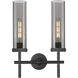 Lincoln 2 Light 13.88 inch Matte Black Bath Vanity Light Wall Light in Light Smoke Glass
