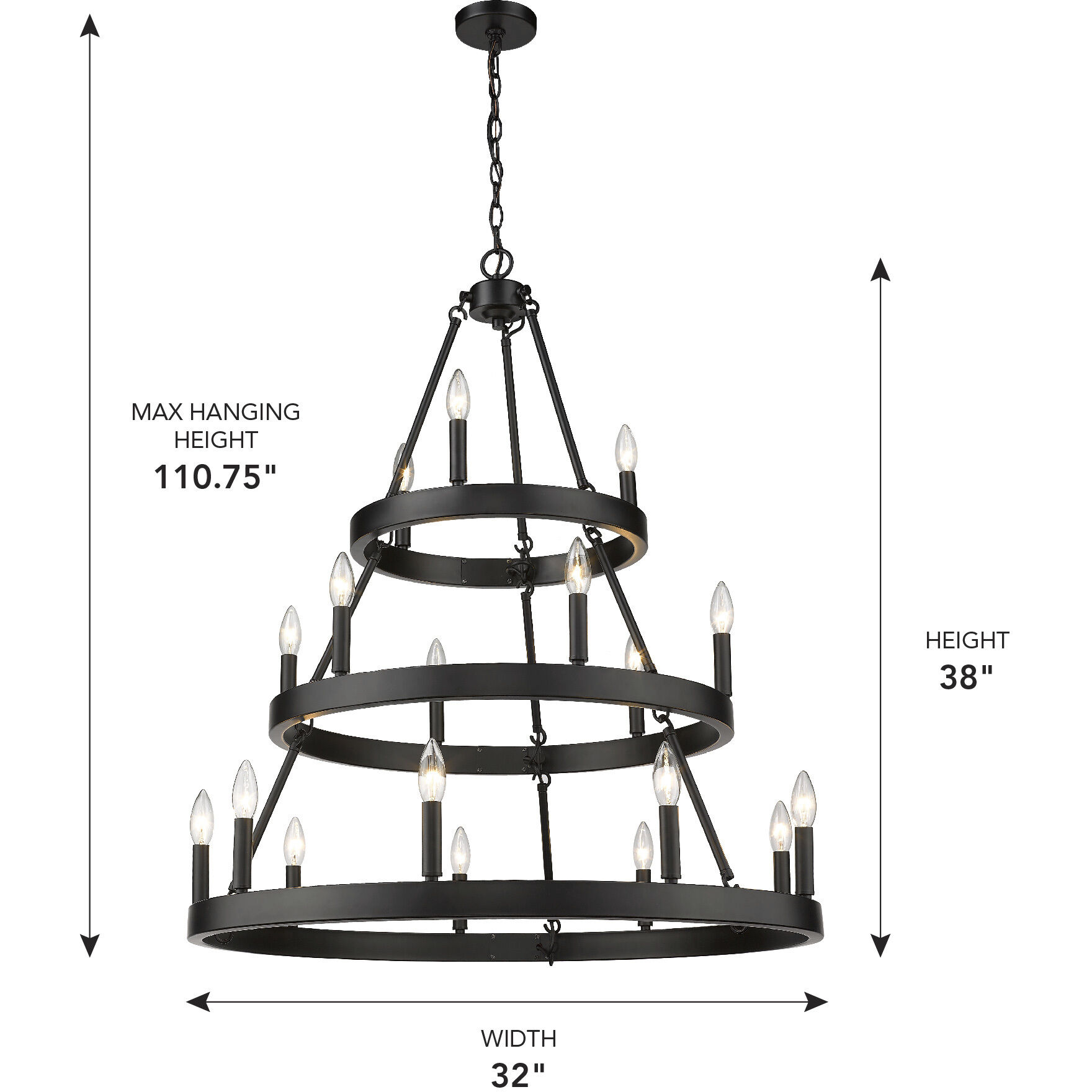 Alastair 18 Light 32 inch Matte Black Chandelier Ceiling Light