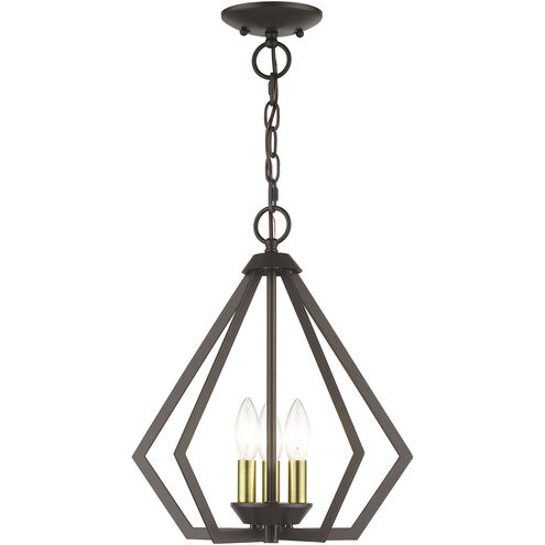 Prism 3 Light 14 inch English Bronze with Antique Brass Finish Accents Semi Flush Mount Ceiling Light