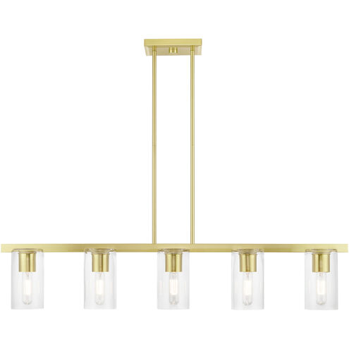 Clarion 5 Light 42 inch Satin Brass Linear Chandelier Ceiling Light