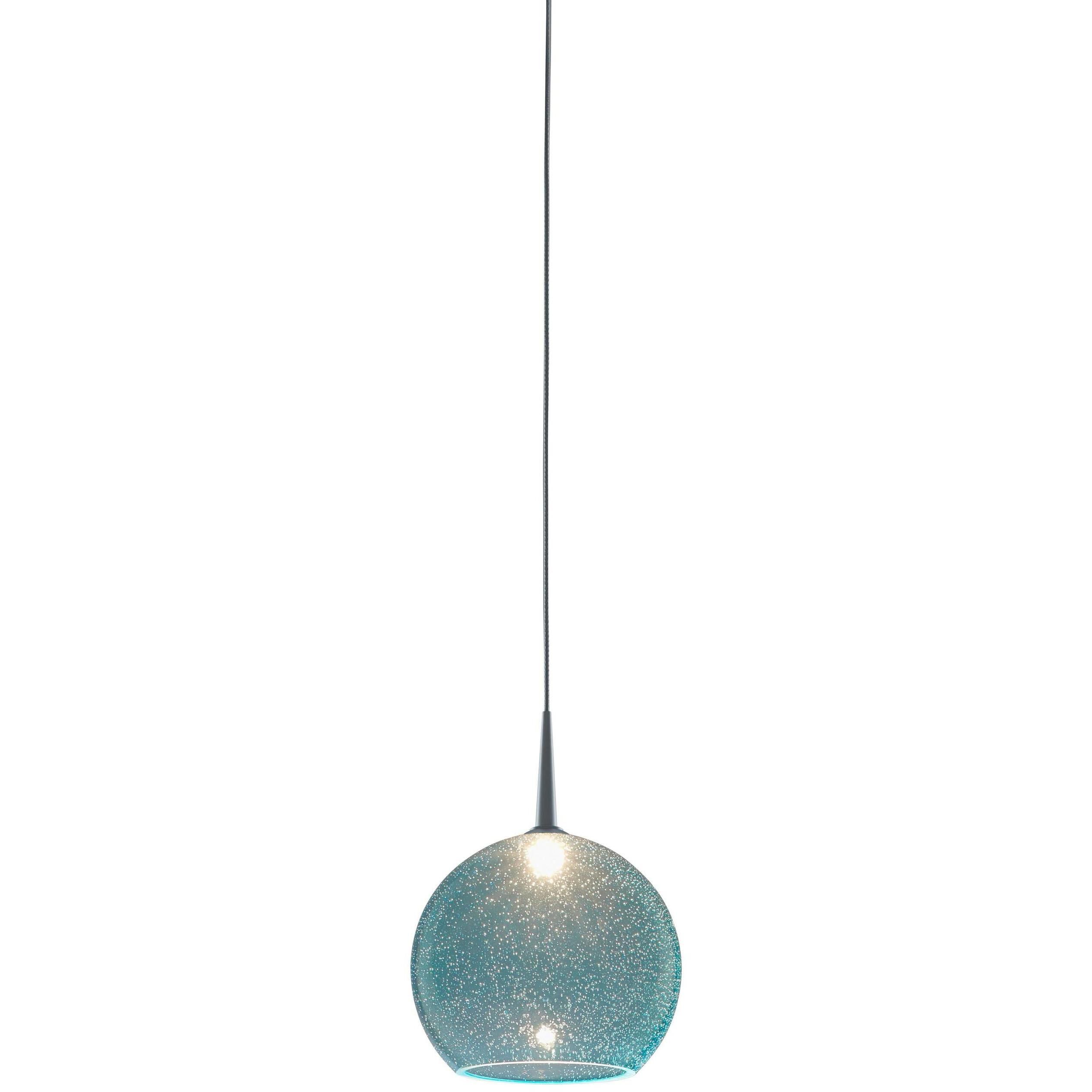 Bobo LED 6 inch Matte Chrome Small Pendant Ceiling Light in Aqua Glass