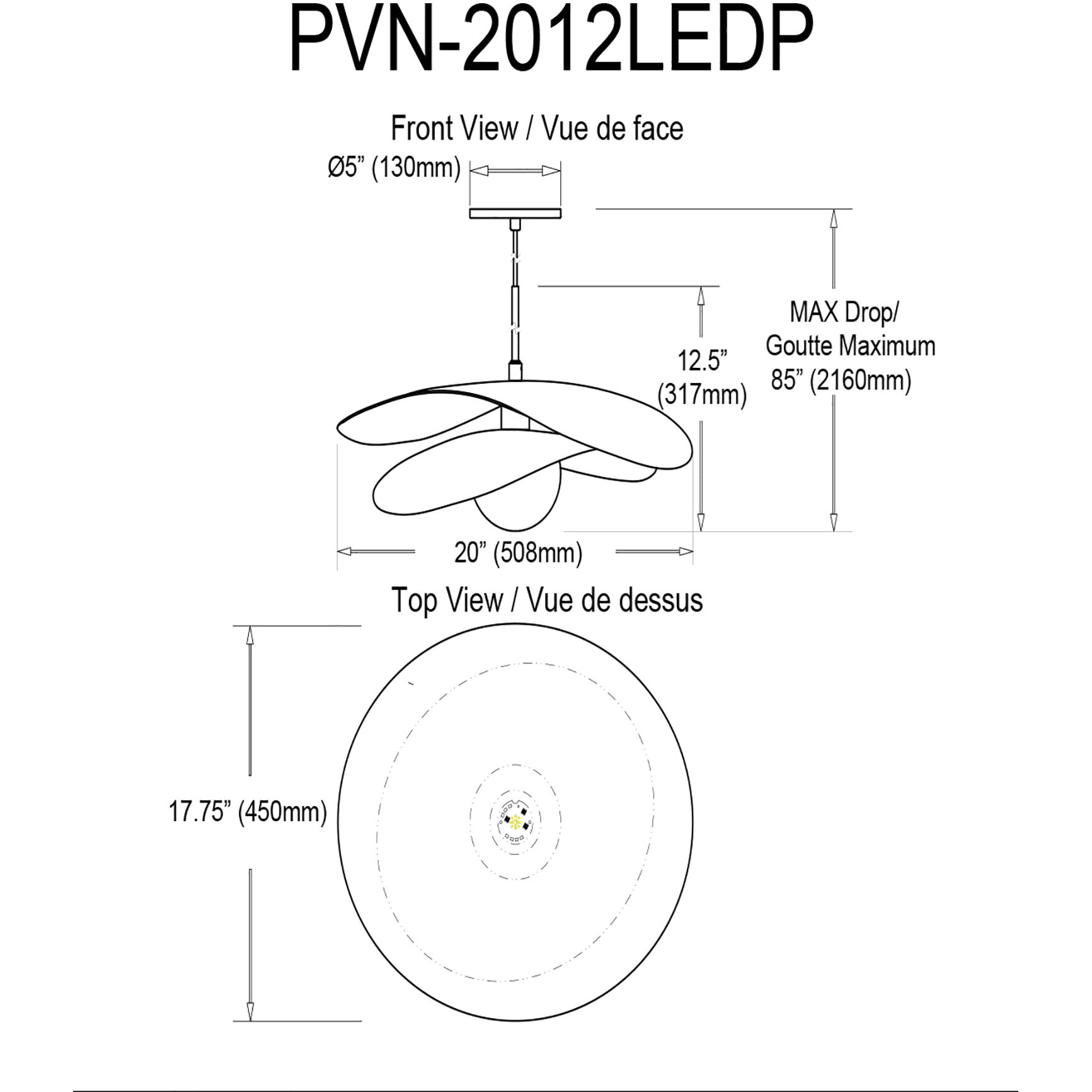 Paven LED 20 inch Matte Black Pendant Ceiling Light