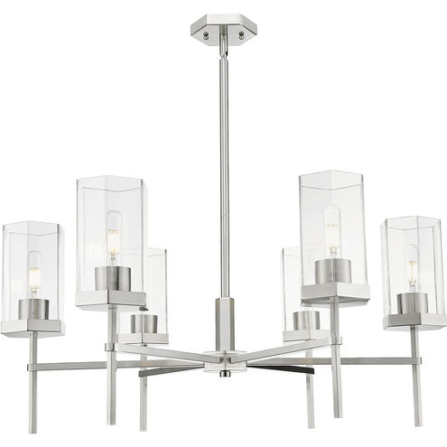 Downtown Urban Blakeley 6 Light 32 inch Satin Nickel Statement Chandelier Ceiling Light in Clear