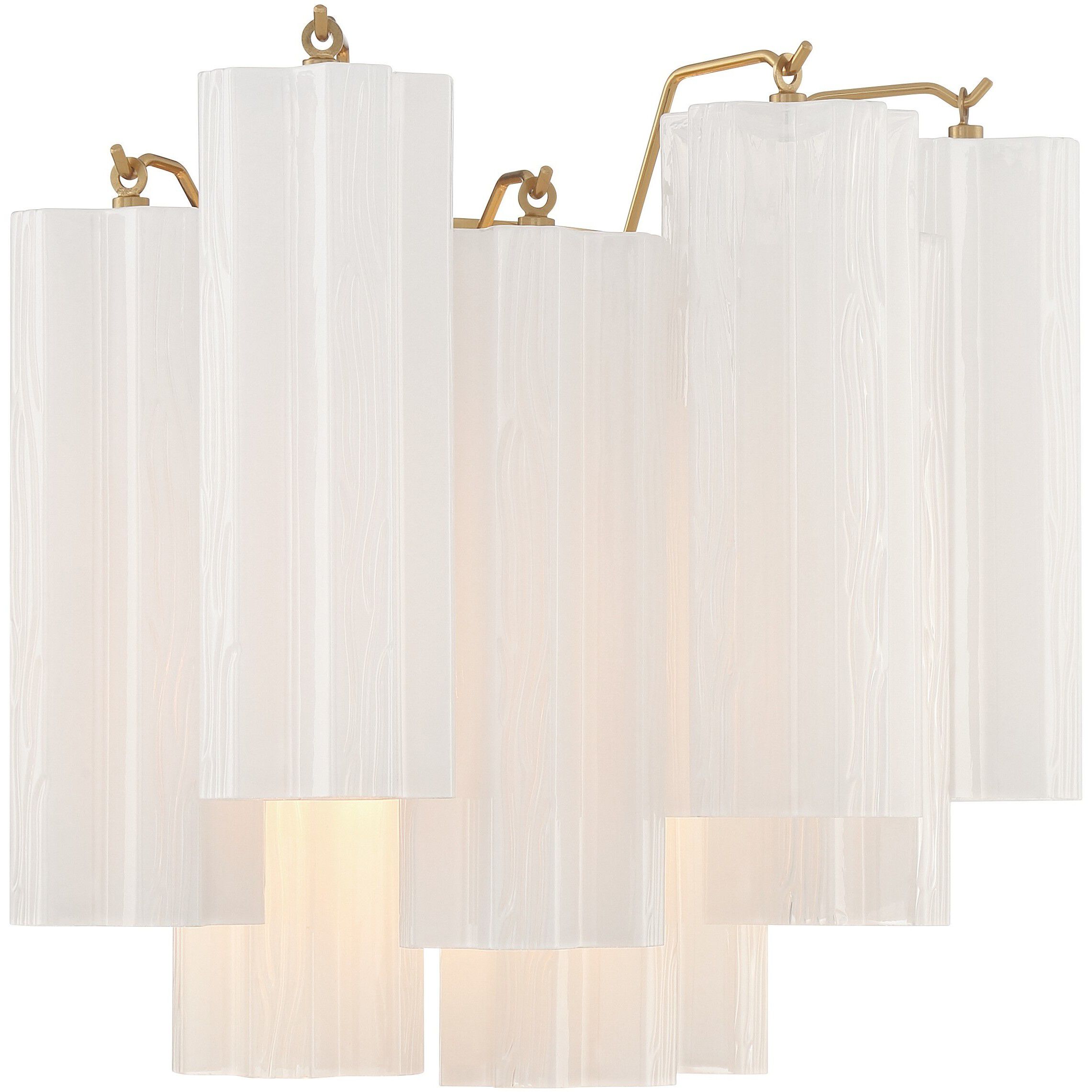Addis Bath Wall Light in Aged Brass, Tronchi Glass White