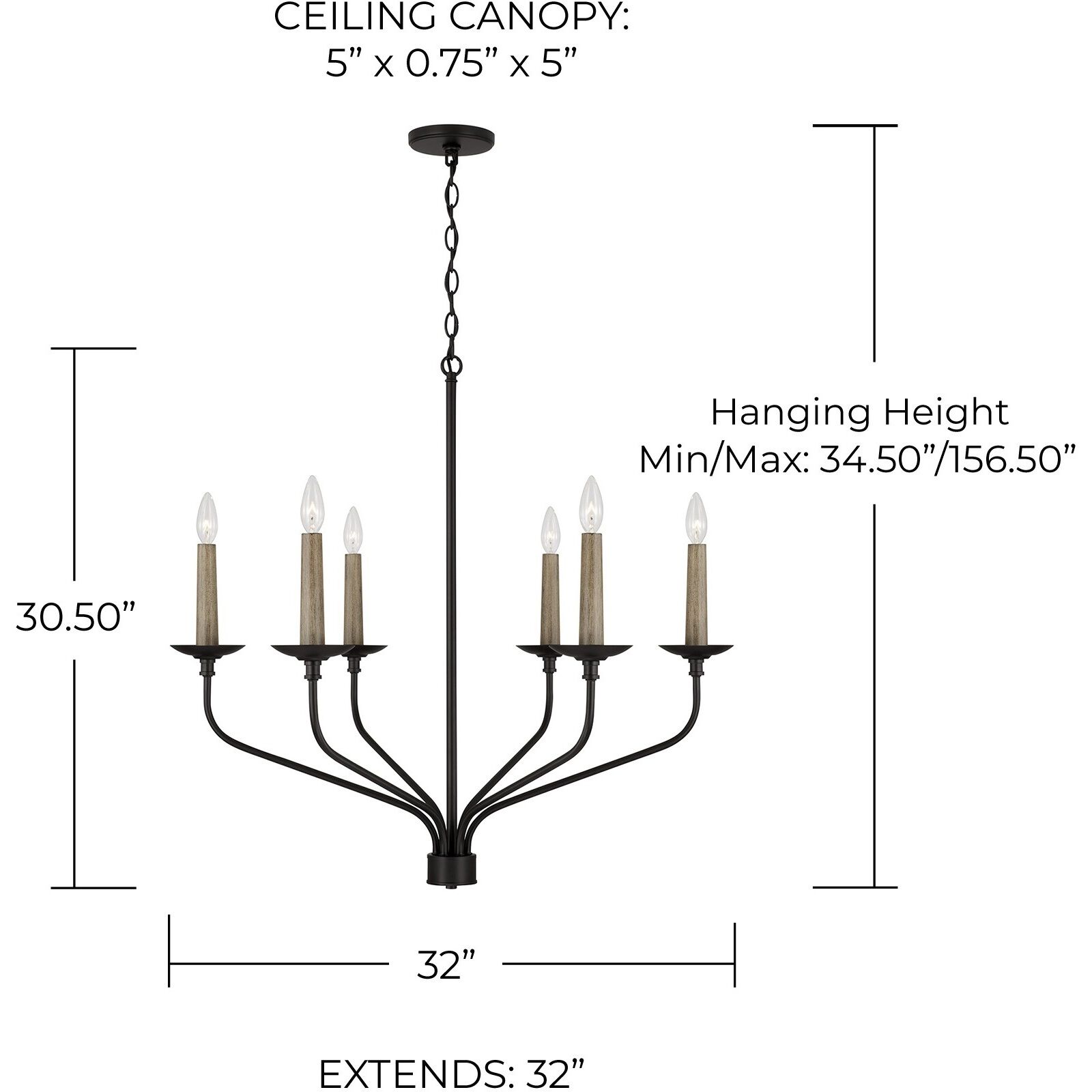 Wilder 6 Light 32 inch Matte Black Chandelier Ceiling Light